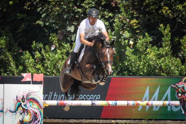 Steve Guerdat (SUI) and Hadj de Bliniere — Grand Prix CSI3* H.155, Scuderia La Caccia, 21 June 2026. © Scuderia la Caccia – Marta Fusetti Steve Guerdat – Hadj de Bliniere – Grand Prix CSI3* Scuderia La Caccia 2026